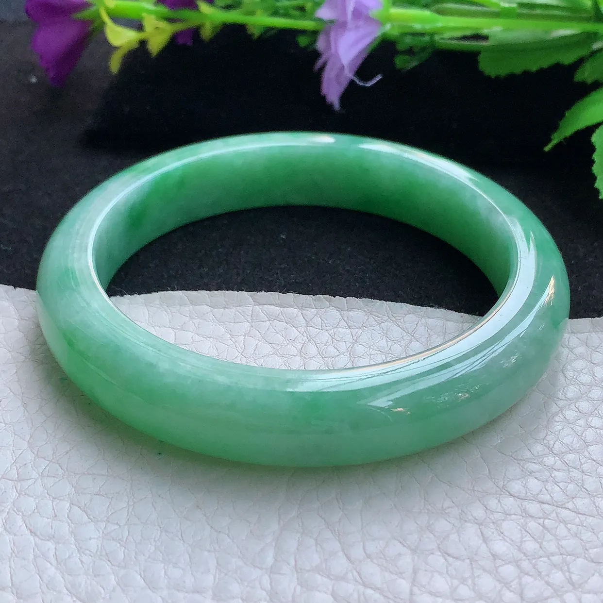 nr大圈口61.5*12.3*9.5平安镯 天然缅甸翡翠玉手镯满绿珠宝宽边玉手环