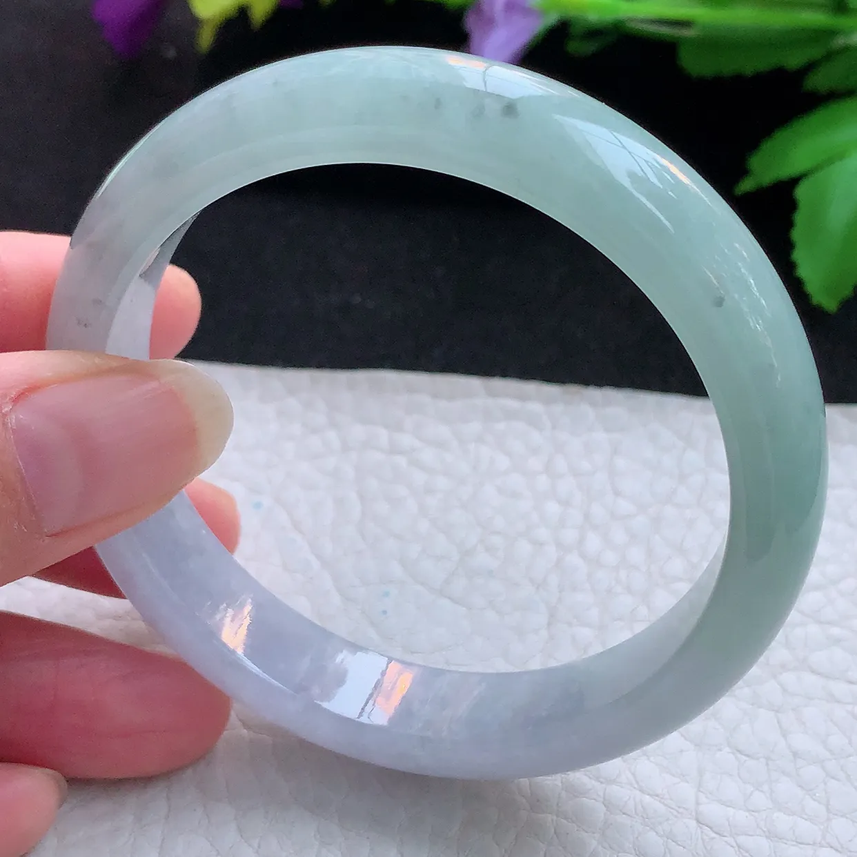 js实拍57*12*8.3平安镯 天然缅甸翡翠玉手镯清新双彩宽边玉手环