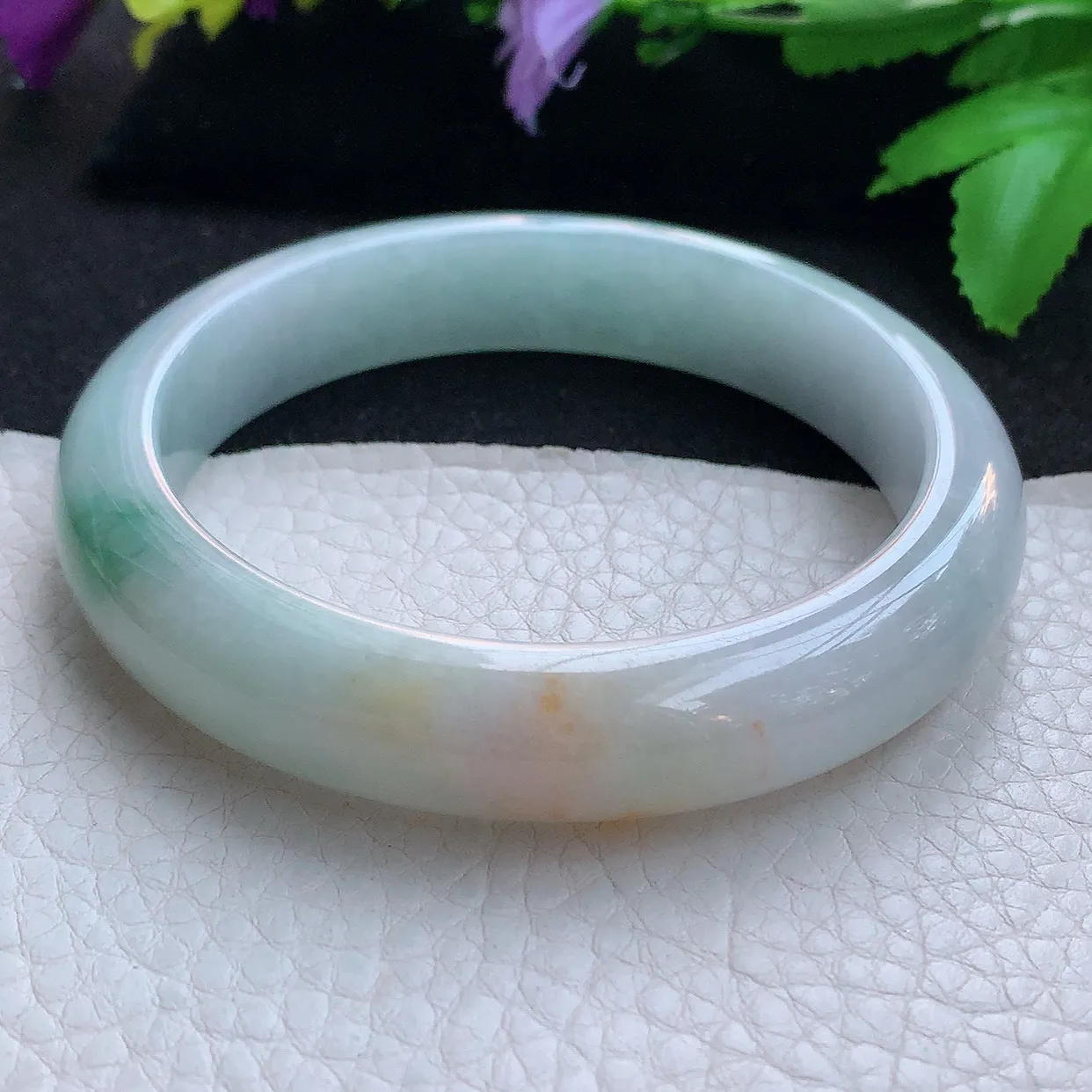 xc大圈口61.5*13*8.8平安镯 天然缅甸翡翠玉手镯三彩宽边玉手环