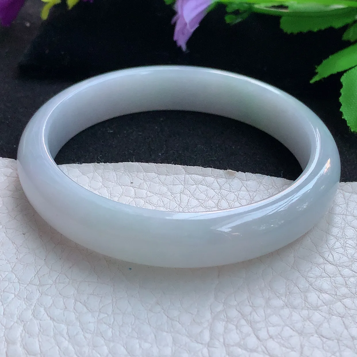 js大圈口60*12.3*7.5平安镯 天然缅甸翡翠玉手镯白月光宽边玉手环