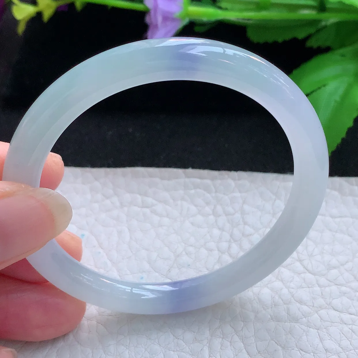 yh小圈口53*6.8*7.8美人镯 天然缅甸翡翠玉手镯冰紫秀气圆条玉手环 叮当镯