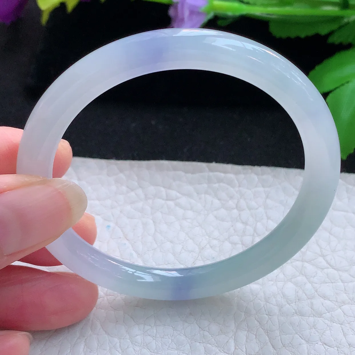 yh小圈口53*6.8*7.8美人镯 天然缅甸翡翠玉手镯冰紫秀气圆条玉手环 叮当镯