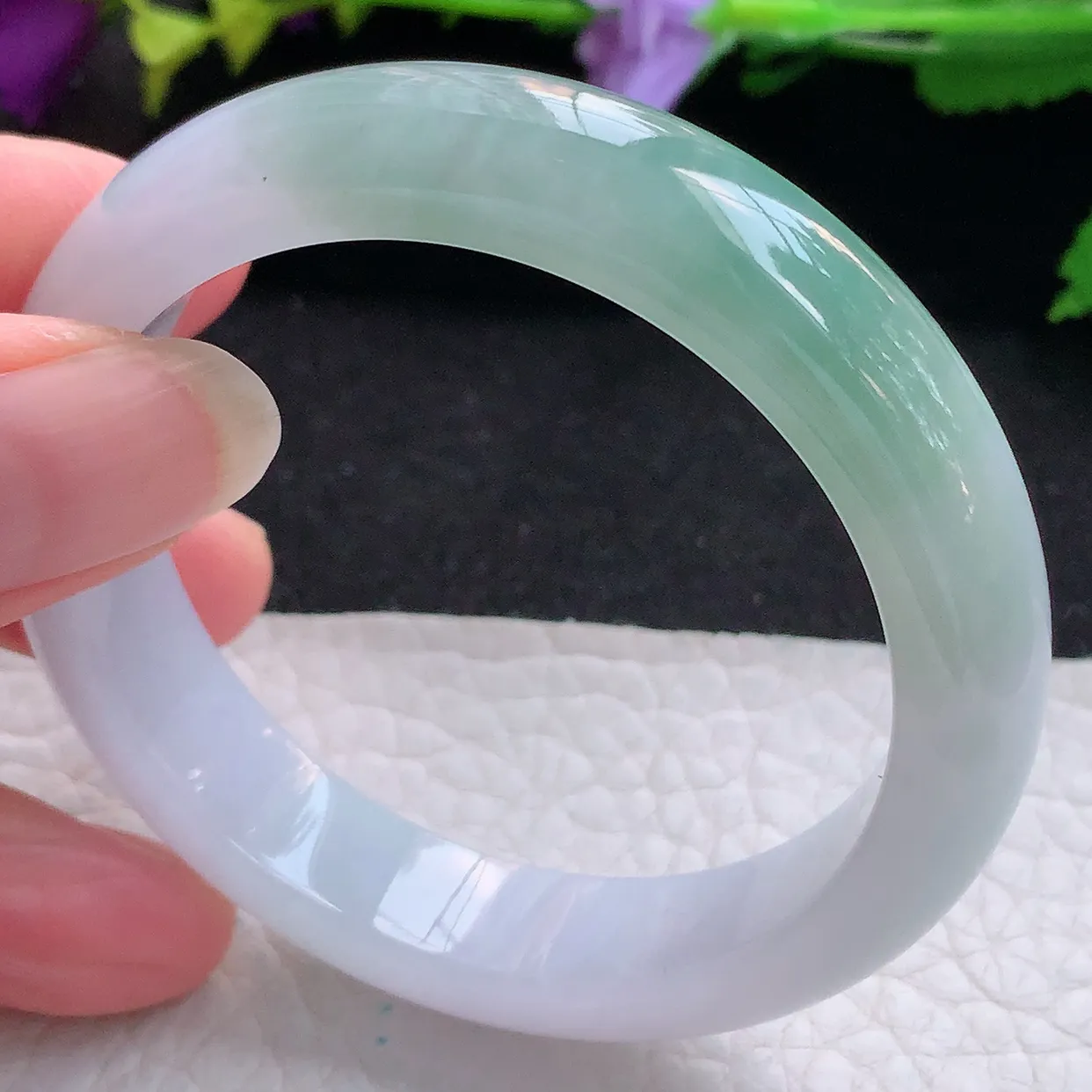 z小圈口51*11.5*7.5平安镯 天然缅甸翡翠半山水秀气宽边珠宝玉手镯