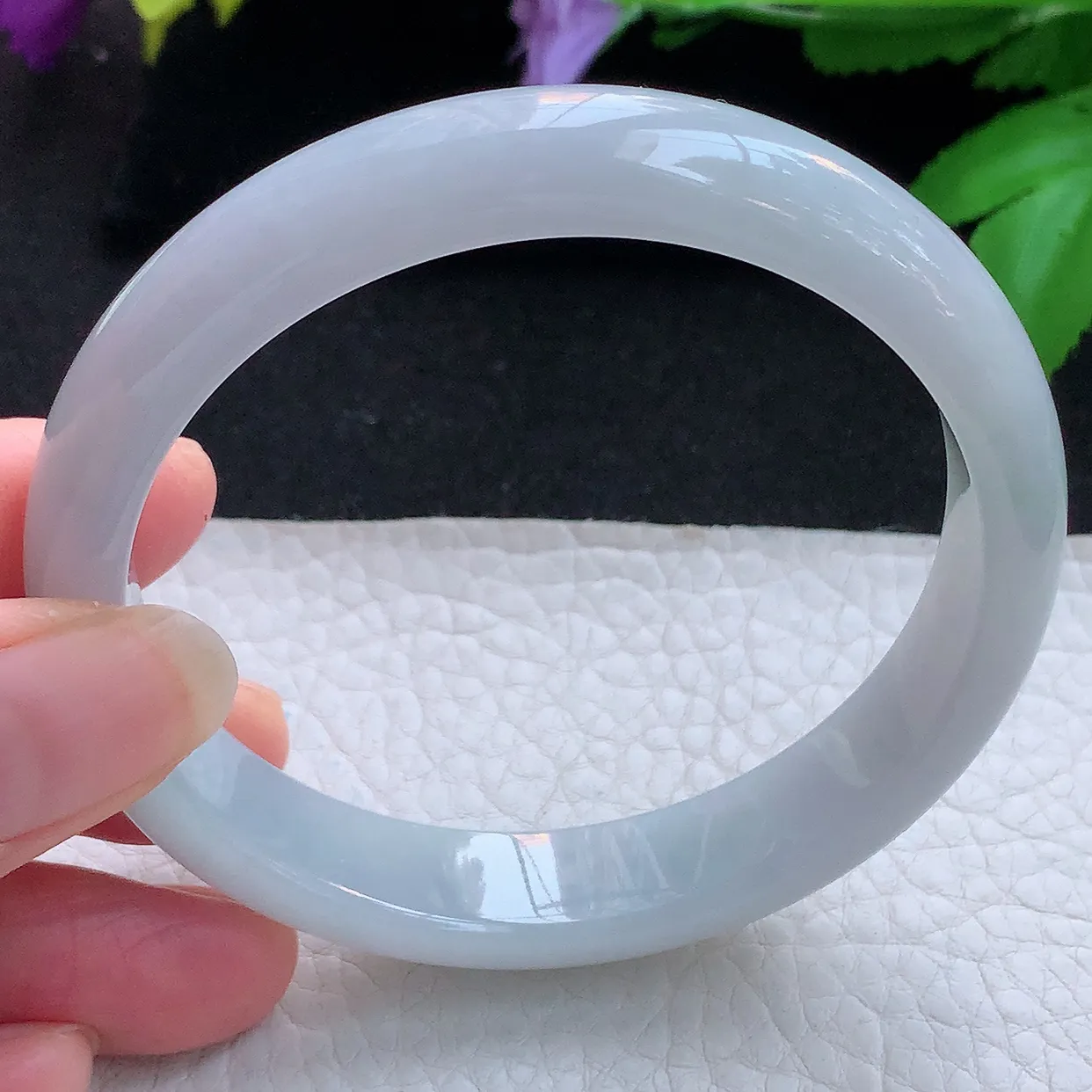 js大圈口60*12.3*7.5平安镯 天然缅甸翡翠玉手镯白月光宽边玉手环