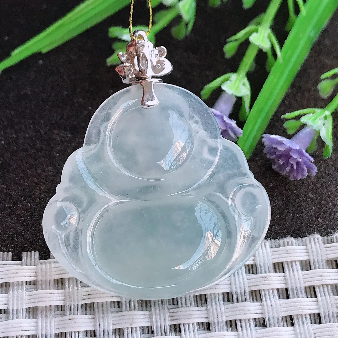 实拍A货翡翠31.2/33.4/5.5老坑18k金镶嵌冰种佛公吊坠翡翠玉佛挂件