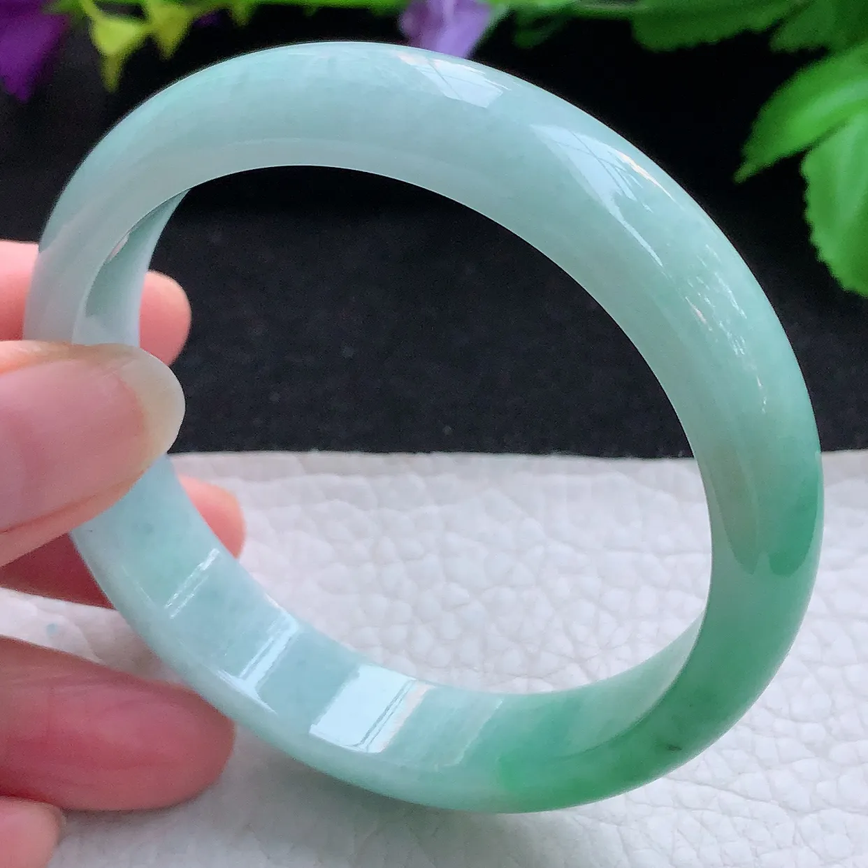 nr实拍58*13*7.2平安镯 天然缅甸翡翠玉手镯辣绿珠宝宽边玉手环