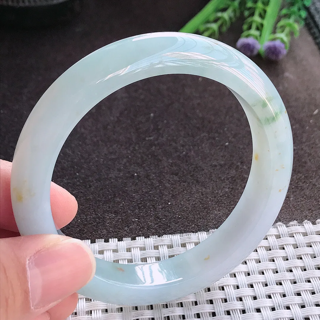 实拍A货翡翠57/11.9/8.5老坑冰胶水灵飘花手镯宽边玉镯手环