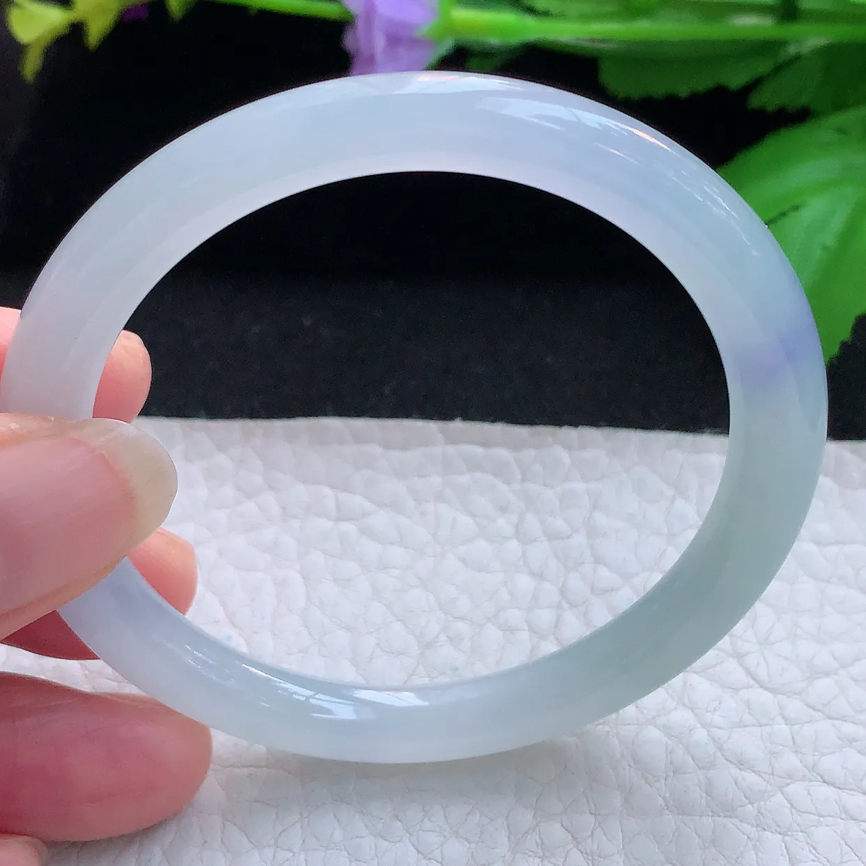 yh小圈口53*6.8*7.8美人镯 天然缅甸翡翠玉手镯冰紫秀气圆条玉手环 叮当镯