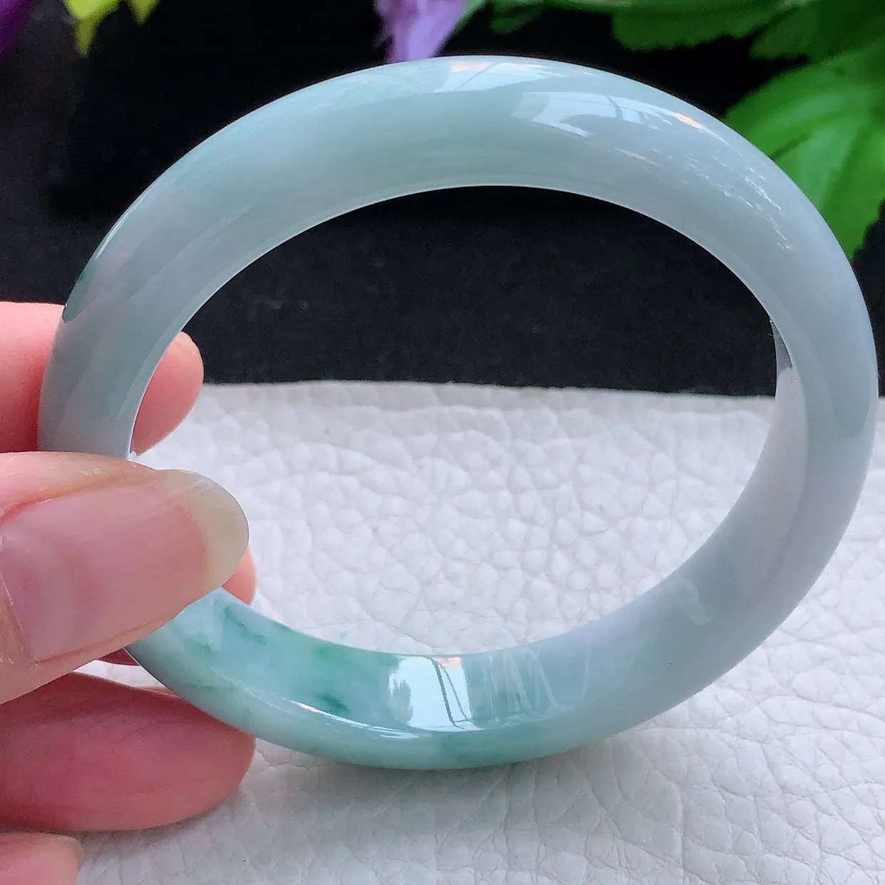 js实拍56.5*12.5*8平安镯 天然缅甸翡翠玉手镯飘花灵动宽边玉手环