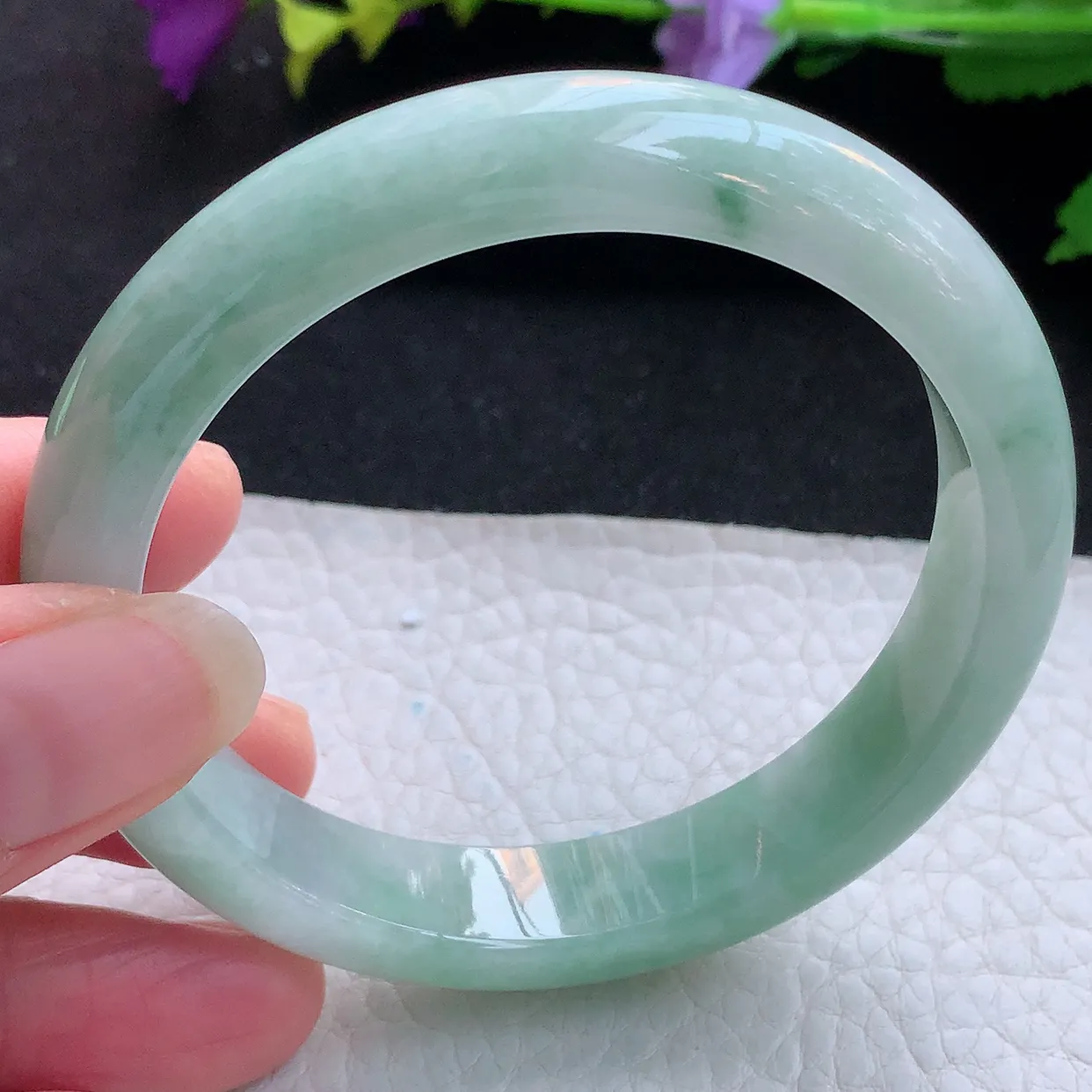 n实拍57*12*8平安镯 天然缅甸翡翠玉手镯水润清新宽边玉手环