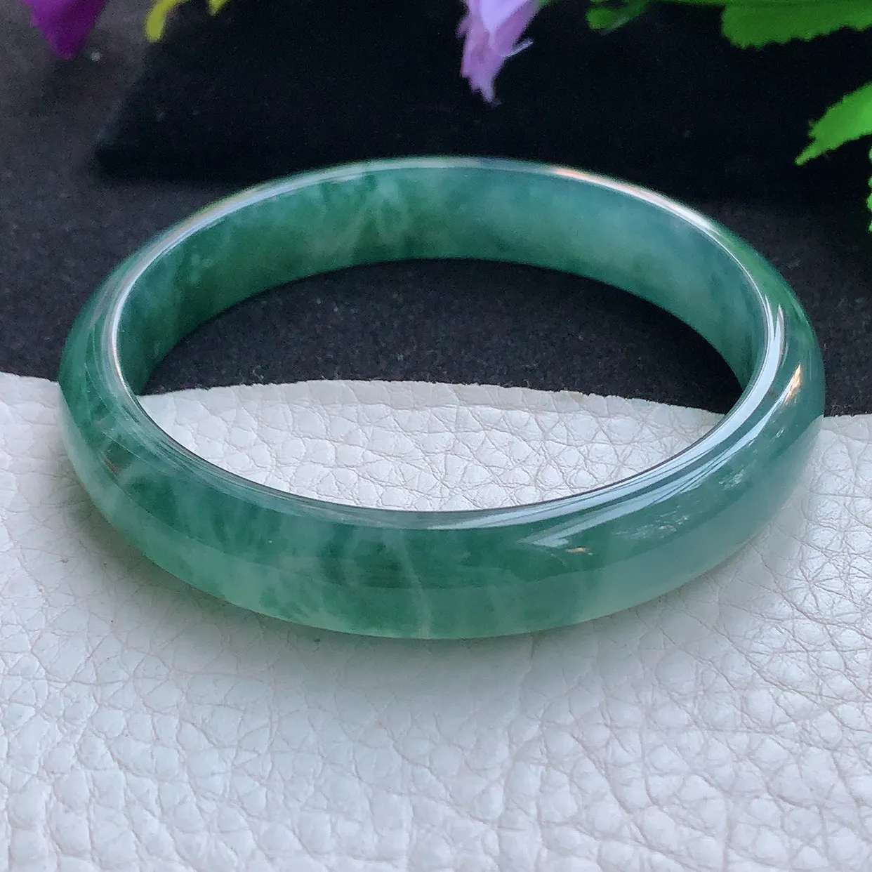 yh实拍59*11.5*6.8平安镯 天然缅甸翡翠玉手镯蓝宽边玉手环