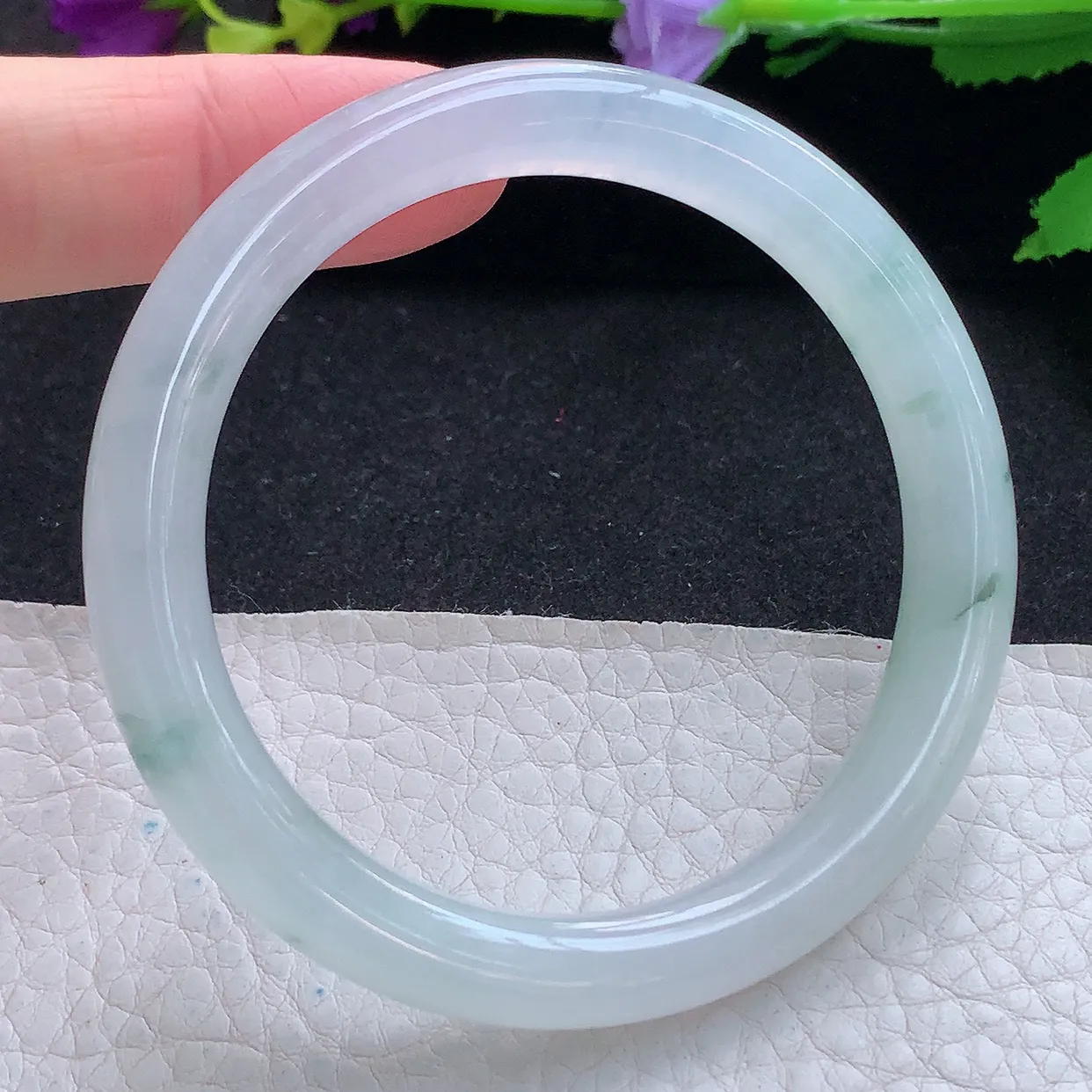 xc实拍54*8*8.3美人镯 天然缅甸翡翠玉手镯冰飘花圆条玉手环 叮当镯