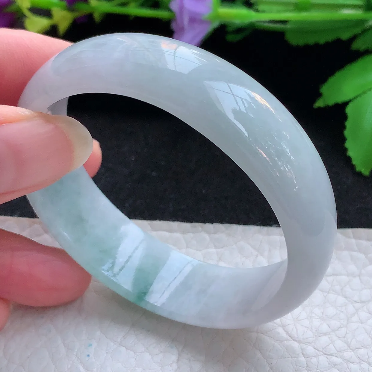 ee小圈口53.8*48*16.6*6贵妃镯 天然缅甸翡翠飘花秀美蛋形宽边玉手环