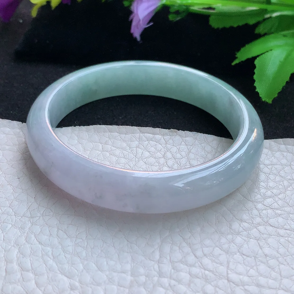 js实拍57*12*8.3平安镯 天然缅甸翡翠玉手镯清新双彩宽边玉手环