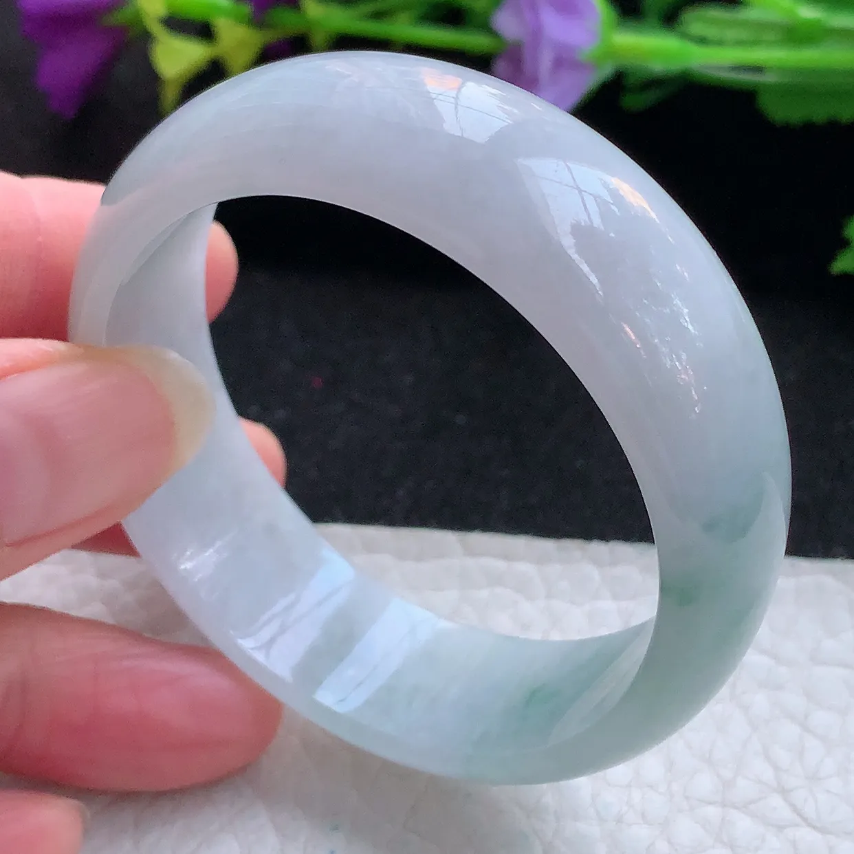 ee小圈口53.8*48*16.6*6贵妃镯 天然缅甸翡翠飘花秀美蛋形宽边玉手环