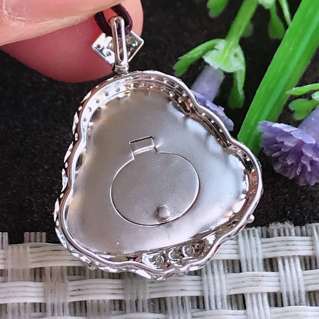 实拍A货翡翠28/22.2/8.9老坑18k金镶嵌冰种冰飘花佛公吊坠翡翠挂件