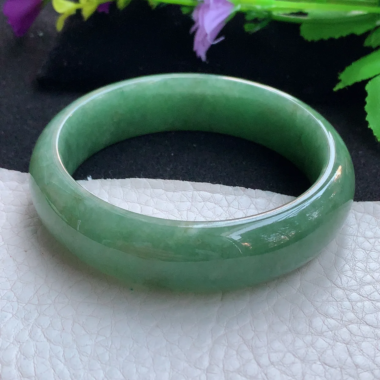 n实拍56.5*16*8轮胎镯 天然缅甸翡翠玉手镯满绿大气宽边玉手环