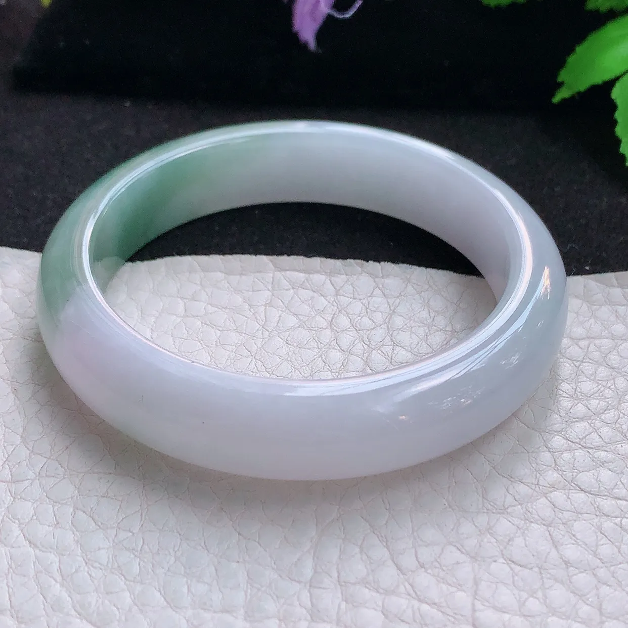 z小圈口51*11.5*7.5平安镯 天然缅甸翡翠半山水秀气宽边珠宝玉手镯