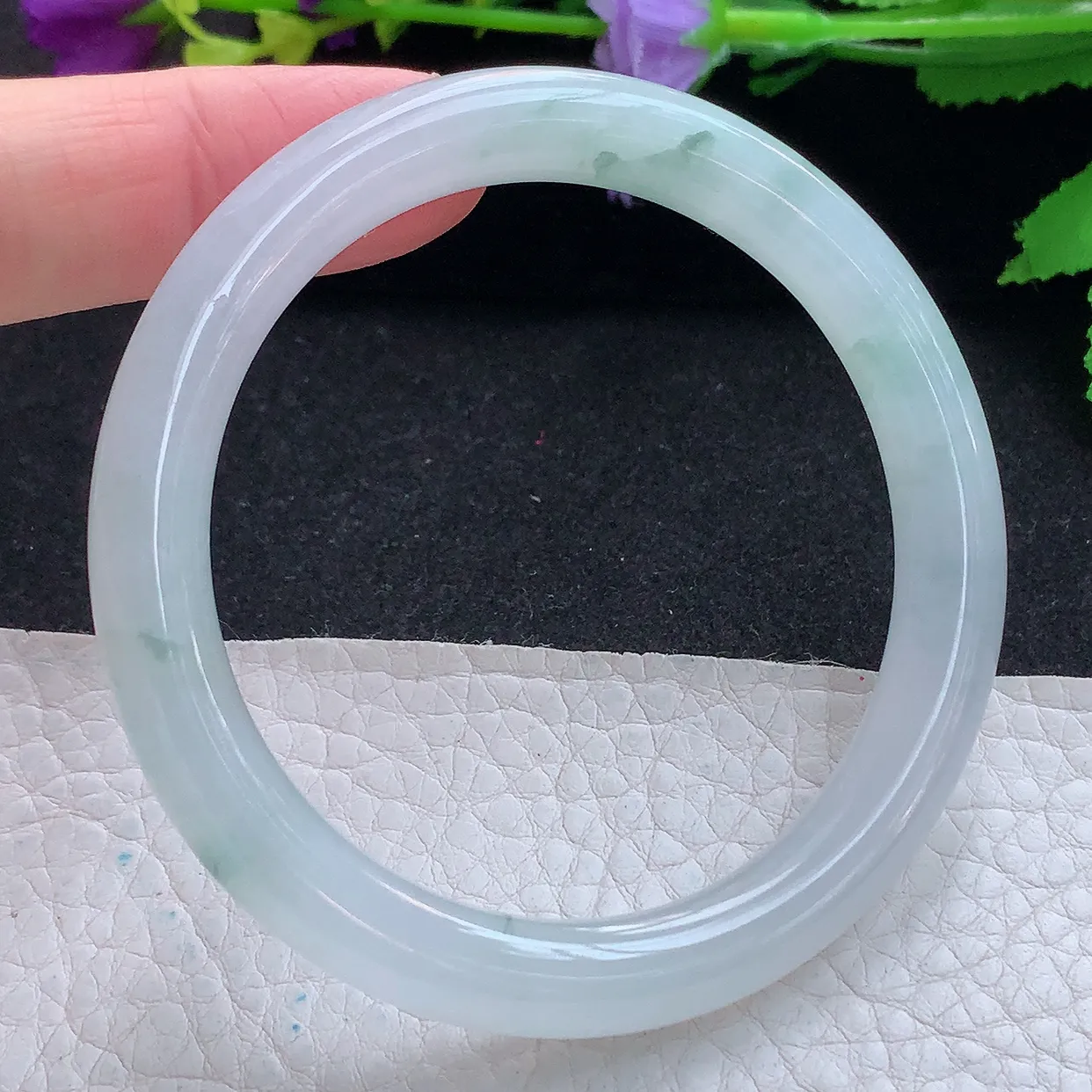 xc实拍54*8*8.3美人镯 天然缅甸翡翠玉手镯冰飘花圆条玉手环 叮当镯