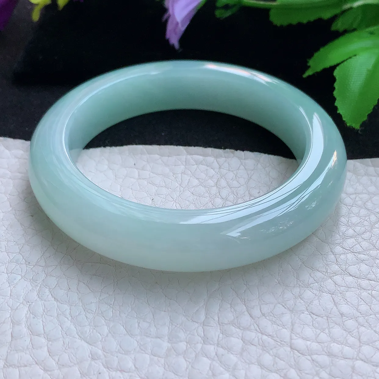 js实拍55*12.8*10平安镯 天然缅甸翡翠玉手镯甜绿厚装宽边玉手环