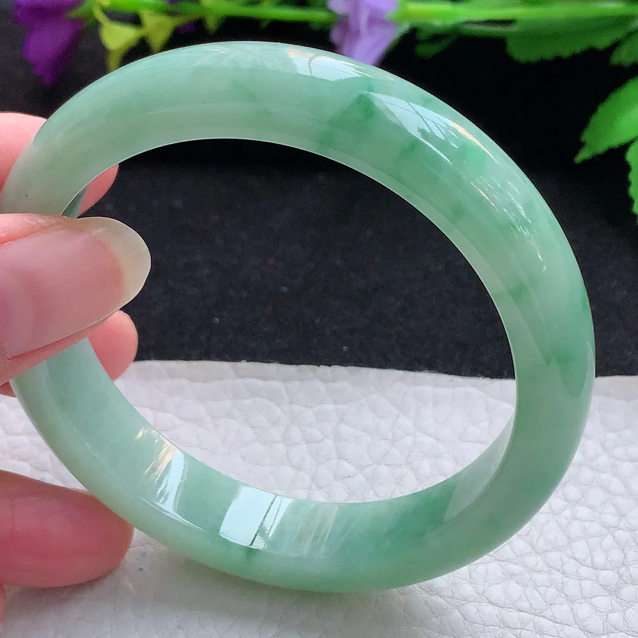 nr实拍58*12.6*8平安镯 天然缅甸翡翠满绿飘花珠宝宽边玉手镯