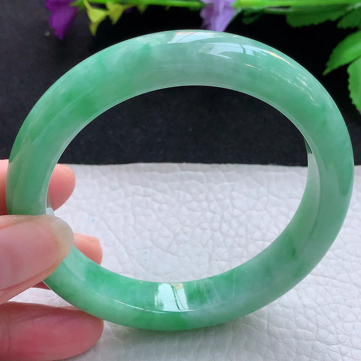 nr大圈口61.5*12.3*9.5平安镯 天然缅甸翡翠玉手镯满绿珠宝宽边玉手环