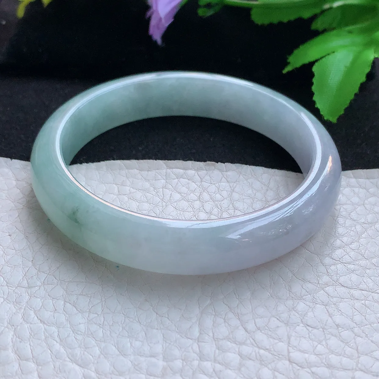 js实拍57*12*8.3平安镯 天然缅甸翡翠玉手镯清新双彩宽边玉手环