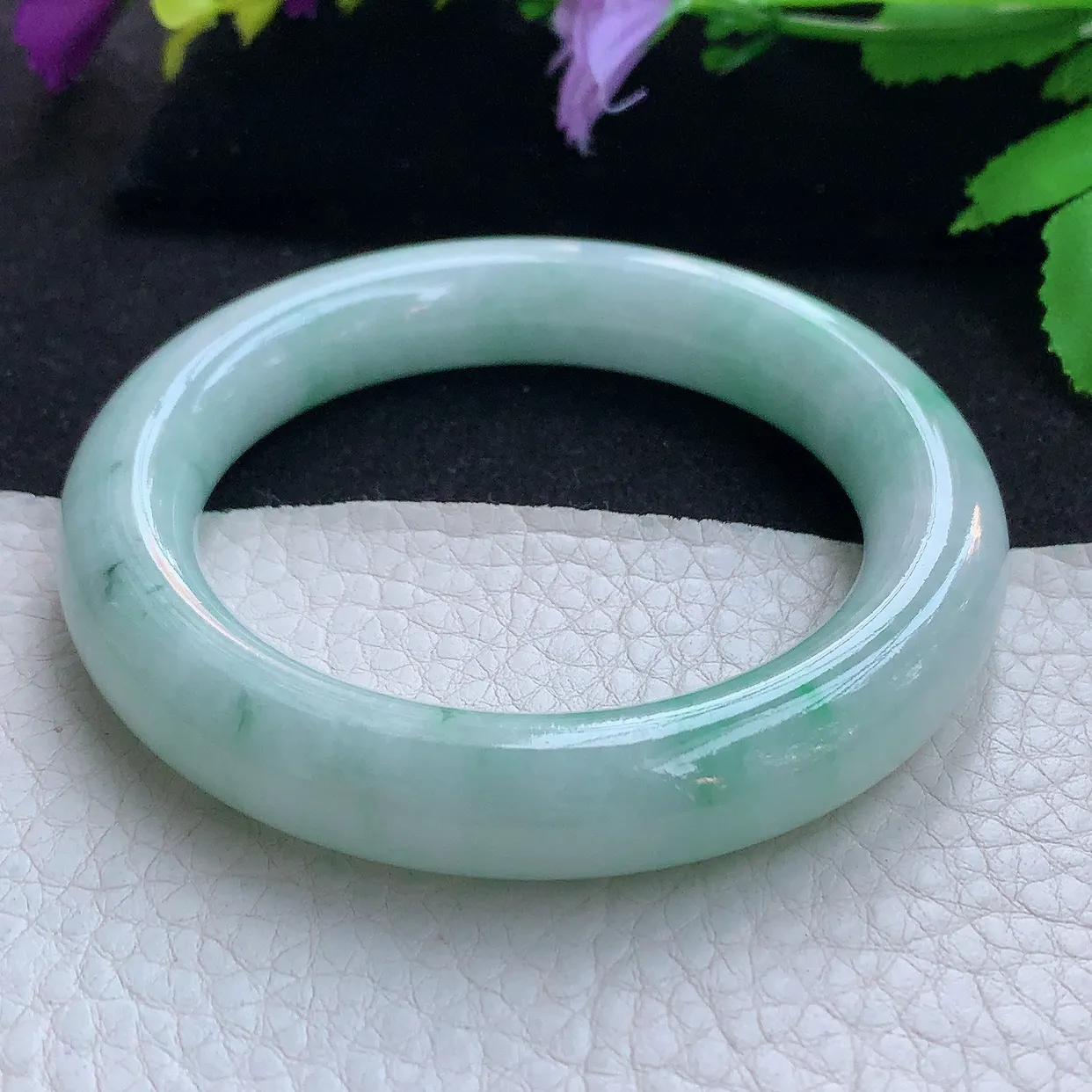 ee小圈口52.5*11美人镯 天然缅甸翡翠玉手镯水润飘花圆条玉手环