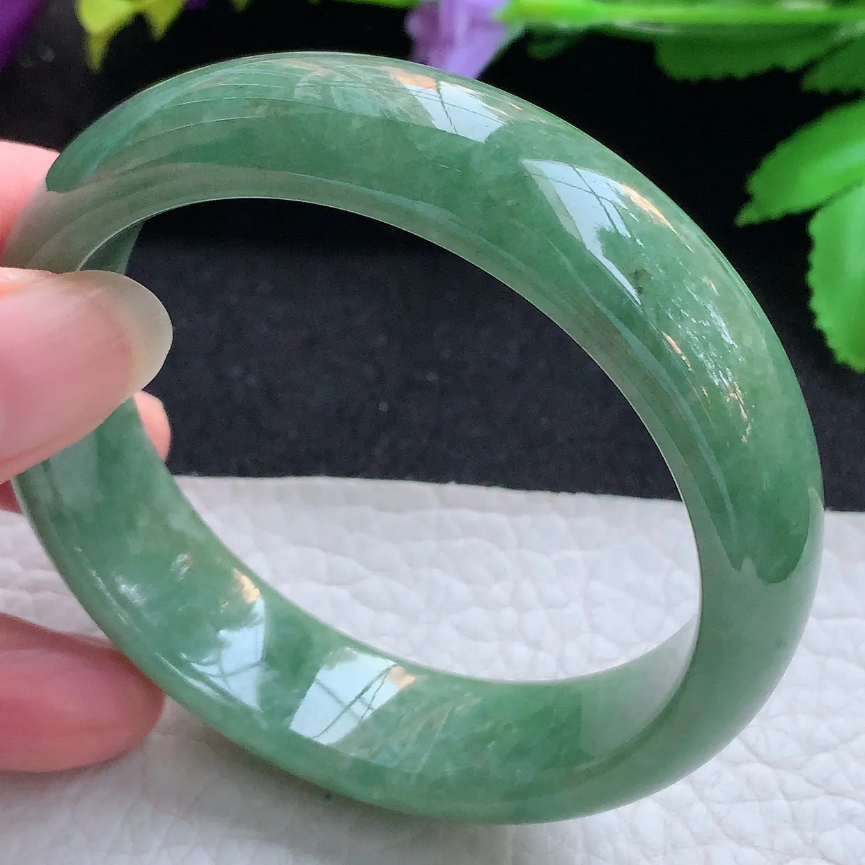 n实拍56.5*16*8轮胎镯 天然缅甸翡翠玉手镯满绿大气宽边玉手环