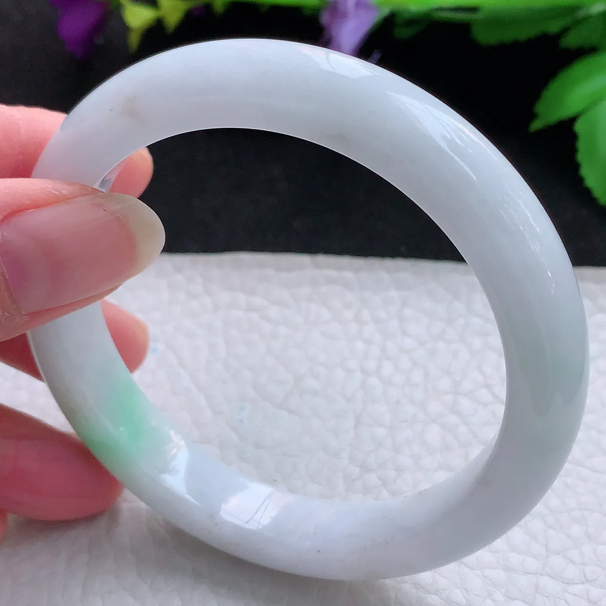 z实拍58.5*13*8.5平安镯 天然缅甸翡翠白底青宽边珠宝玉手镯