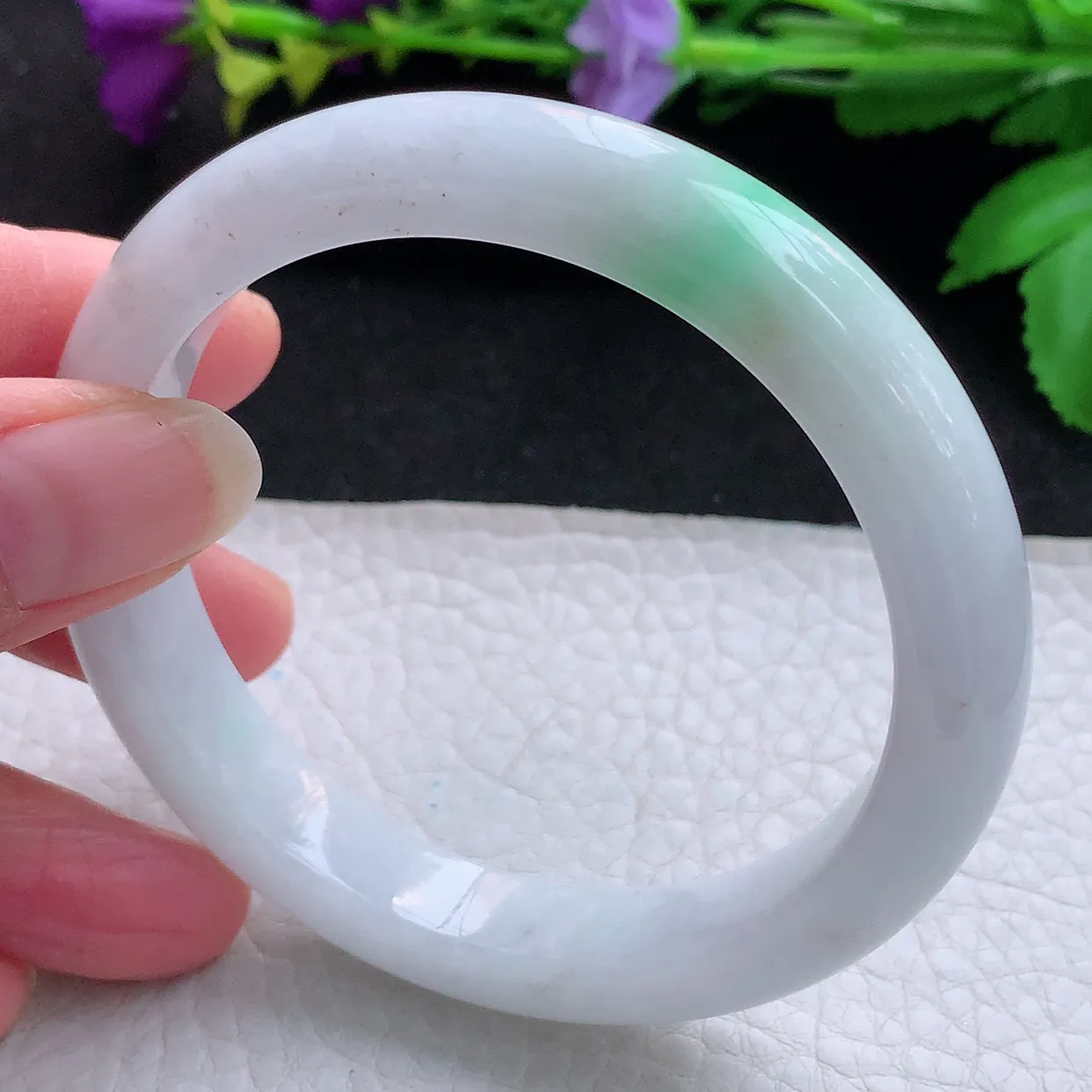 z实拍58.5*13*8.5平安镯 天然缅甸翡翠白底青宽边珠宝玉手镯