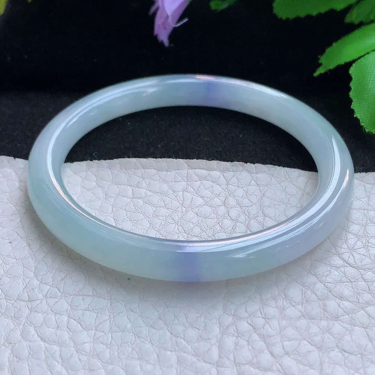 yh小圈口53*6.8*7.8美人镯 天然缅甸翡翠玉手镯冰紫秀气圆条玉手环 叮当镯