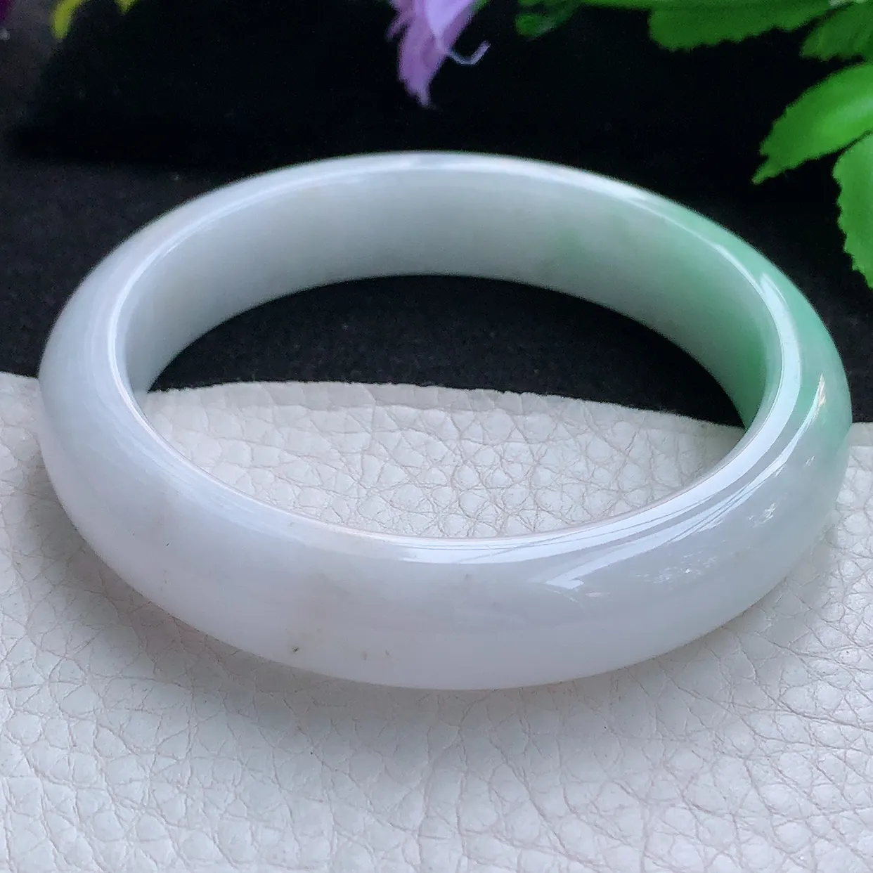 z实拍58.5*13.2*9平安镯 天然缅甸翡翠白底青宽边珠宝玉手镯