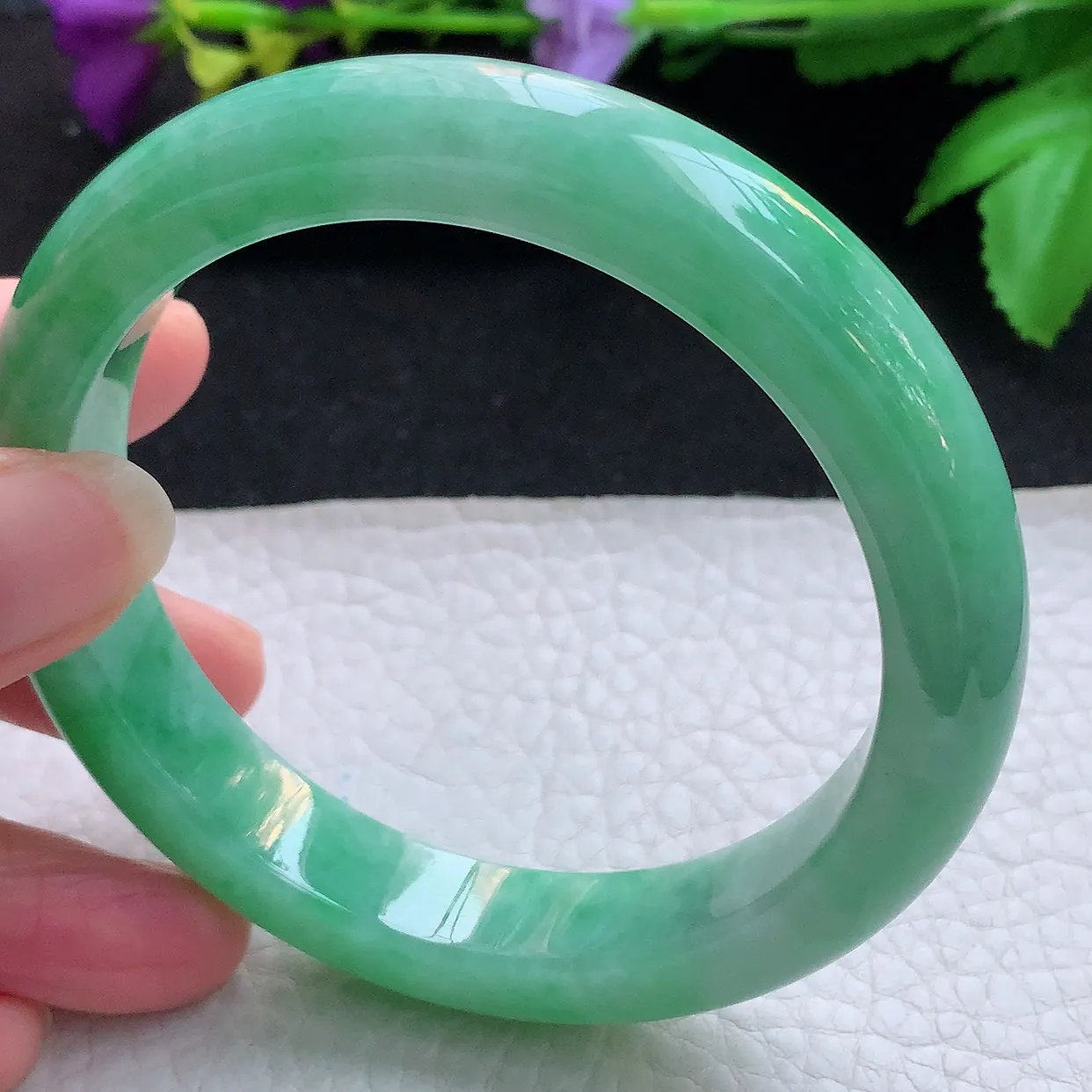 nr大圈口61.5*12.3*9.5平安镯 天然缅甸翡翠玉手镯满绿珠宝宽边玉手环