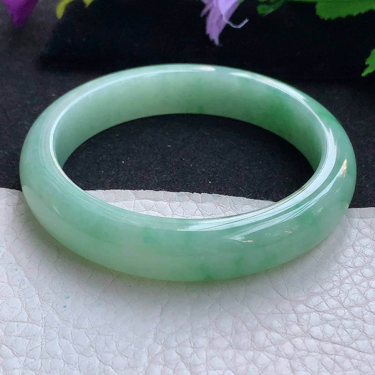 nr实拍58*12.6*8平安镯 天然缅甸翡翠满绿飘花珠宝宽边玉手镯