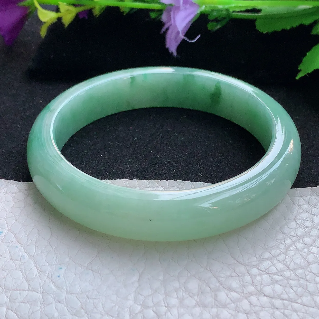 nr实拍58*12.6*8平安镯 天然缅甸翡翠满绿飘花珠宝宽边玉手镯