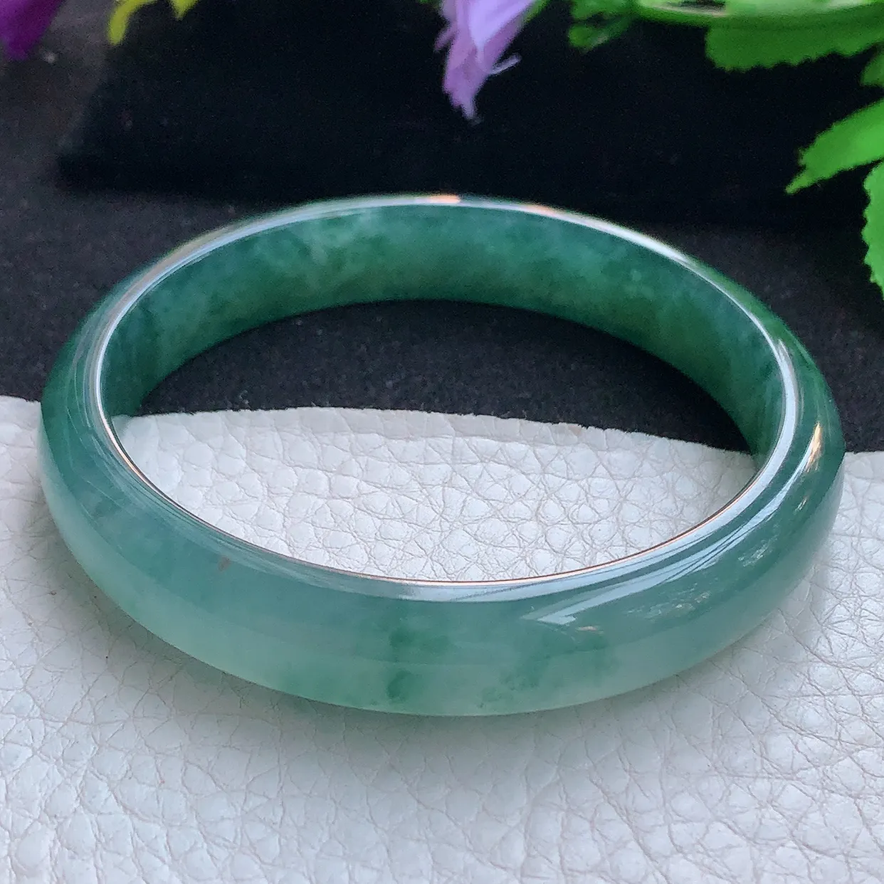 yh实拍59*11.5*6.8平安镯 天然缅甸翡翠玉手镯蓝宽边玉手环