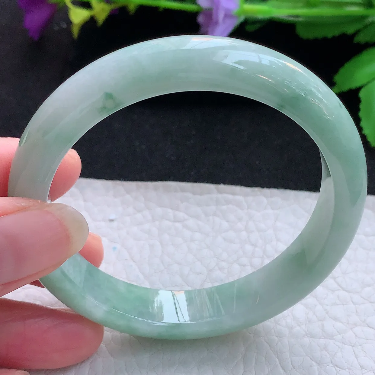 n实拍57*12*8平安镯 天然缅甸翡翠玉手镯水润清新宽边玉手环