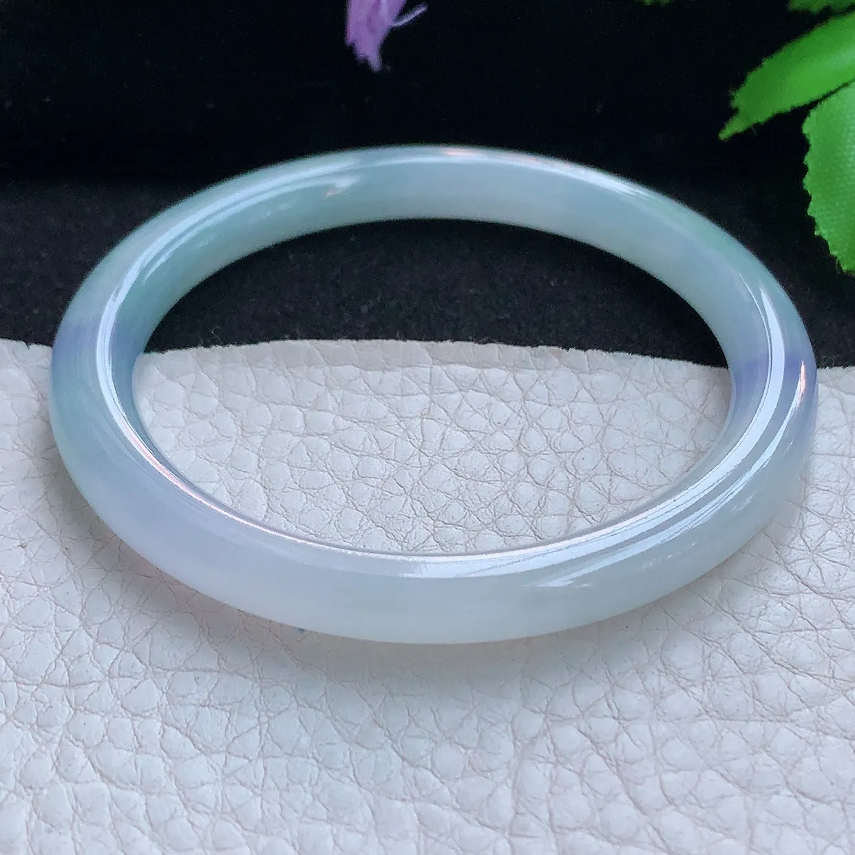 yh小圈口53*6.8*7.8美人镯 天然缅甸翡翠玉手镯冰紫秀气圆条玉手环 叮当镯