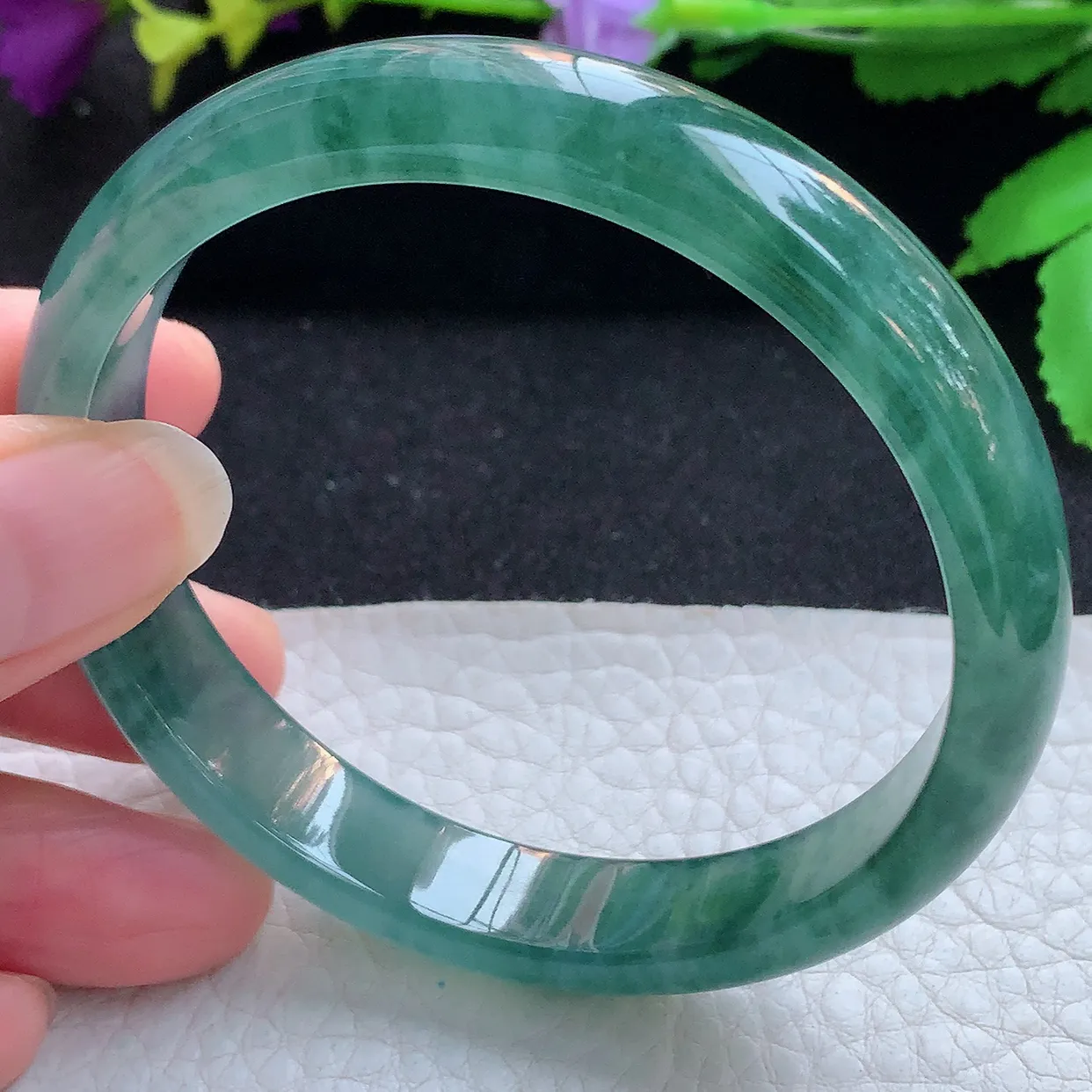 yh实拍59*11.5*6.8平安镯 天然缅甸翡翠玉手镯蓝宽边玉手环