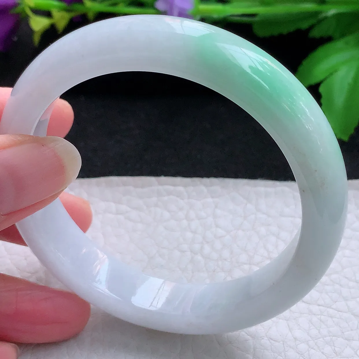 z实拍58.5*13.2*9平安镯 天然缅甸翡翠白底青宽边珠宝玉手镯