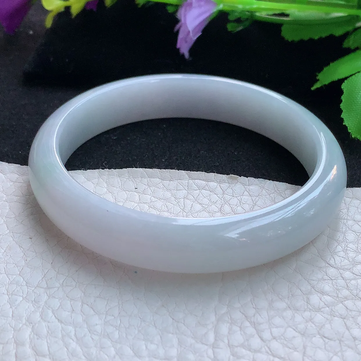 js大圈口60*12.3*7.5平安镯 天然缅甸翡翠玉手镯白月光宽边玉手环