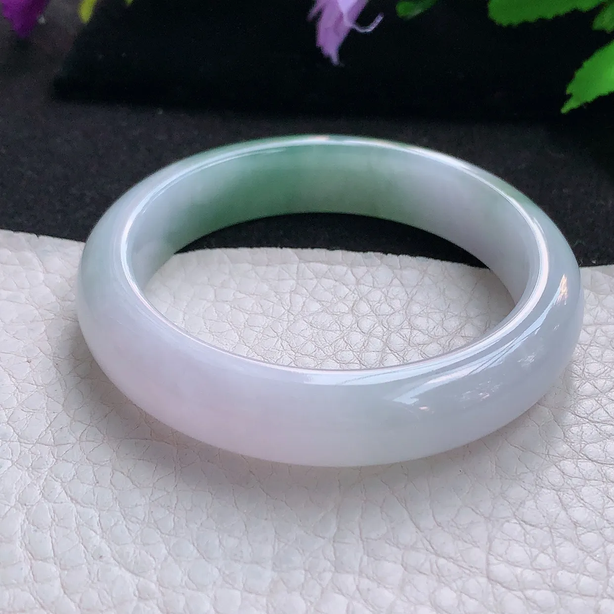 z小圈口51*11.5*7.5平安镯 天然缅甸翡翠半山水秀气宽边珠宝玉手镯