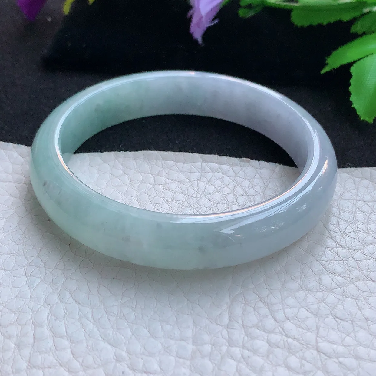 js实拍57*12*8.3平安镯 天然缅甸翡翠玉手镯清新双彩宽边玉手环