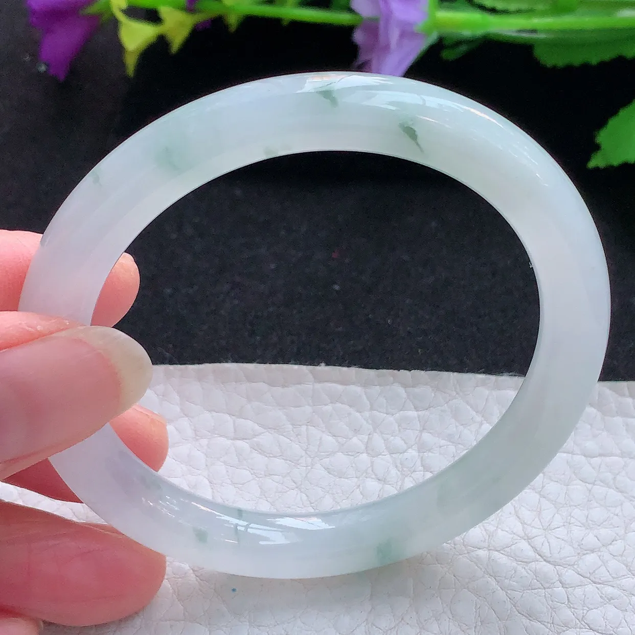 xc实拍54*8*8.3美人镯 天然缅甸翡翠玉手镯冰飘花圆条玉手环 叮当镯