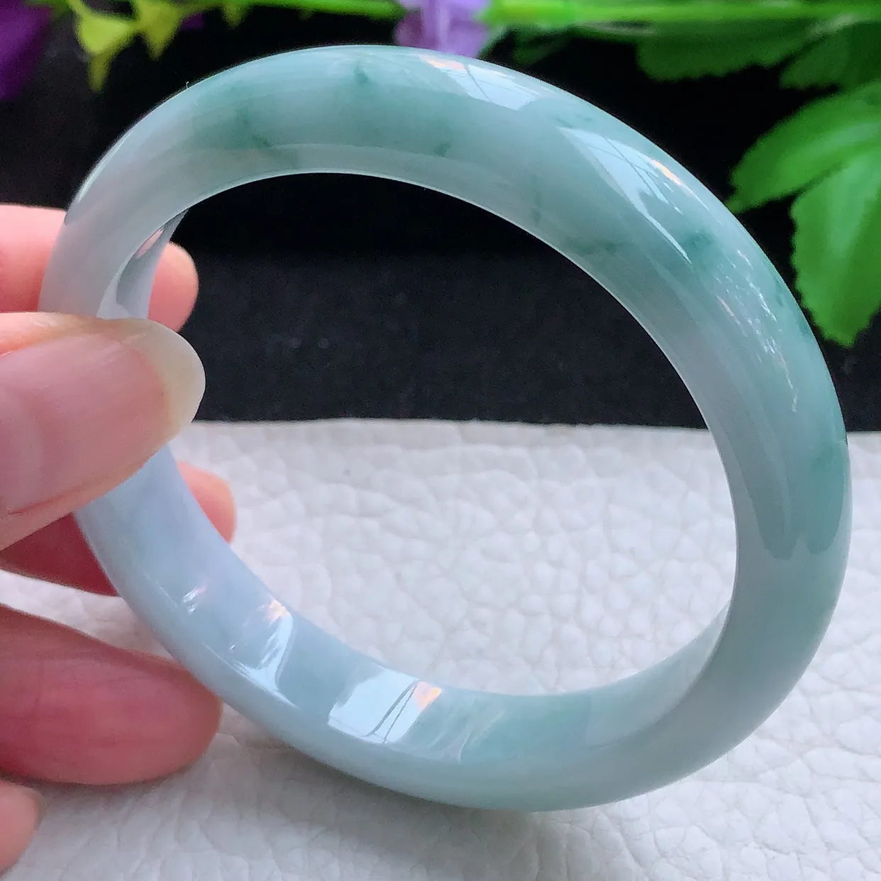 js实拍56.5*12.5*8平安镯 天然缅甸翡翠玉手镯飘花灵动宽边玉手环