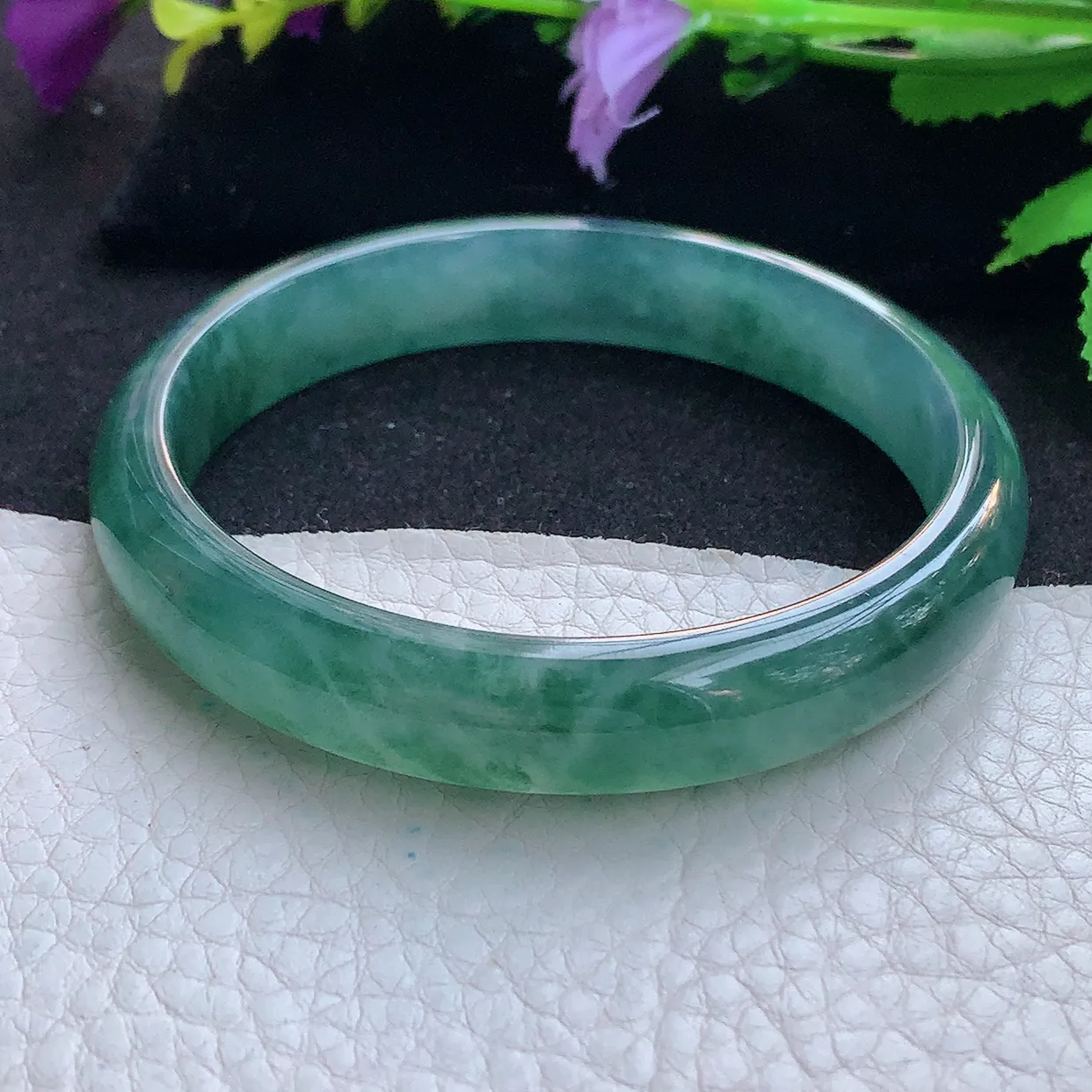 yh实拍59*11.5*6.8平安镯 天然缅甸翡翠玉手镯蓝宽边玉手环