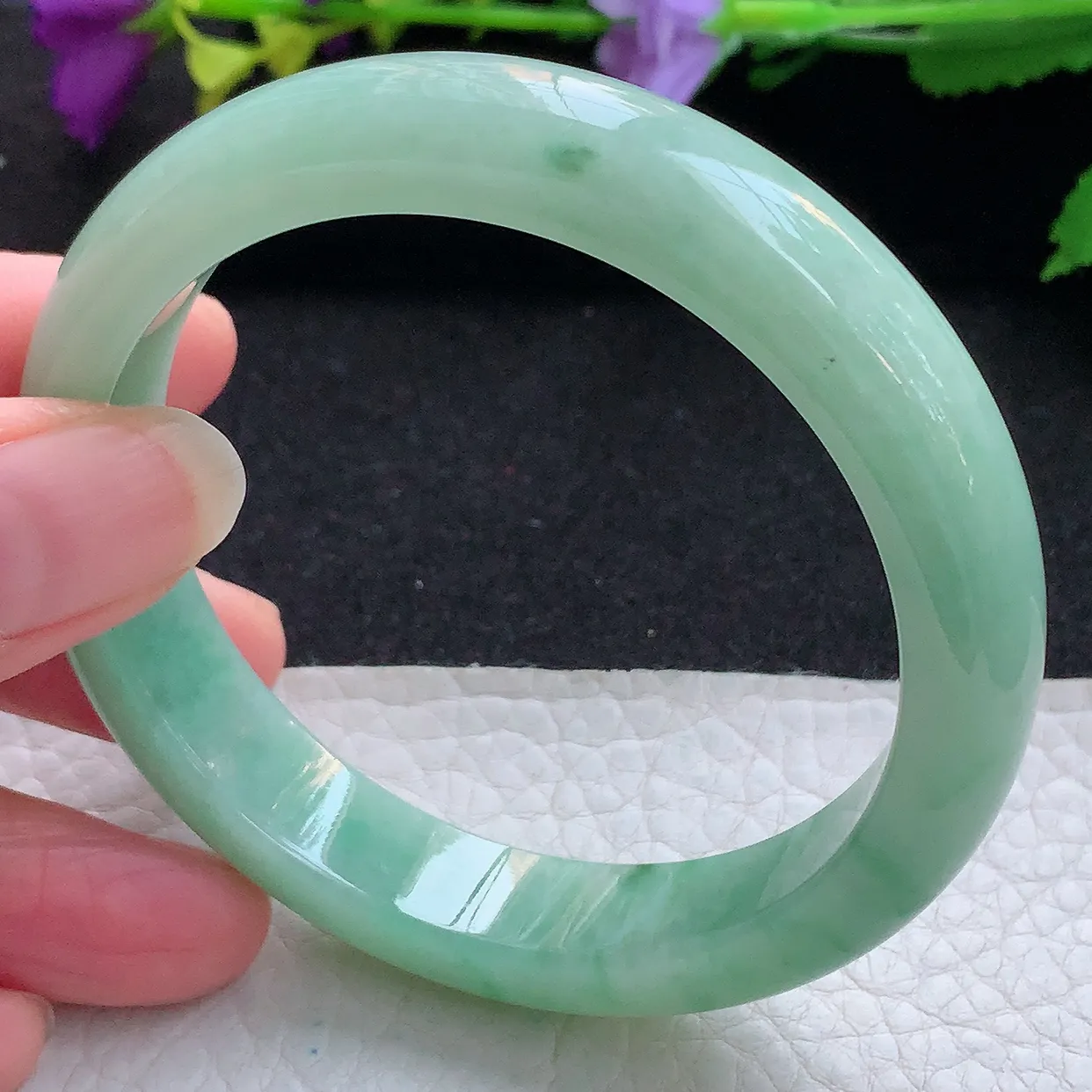 nr实拍58*12.6*8平安镯 天然缅甸翡翠满绿飘花珠宝宽边玉手镯