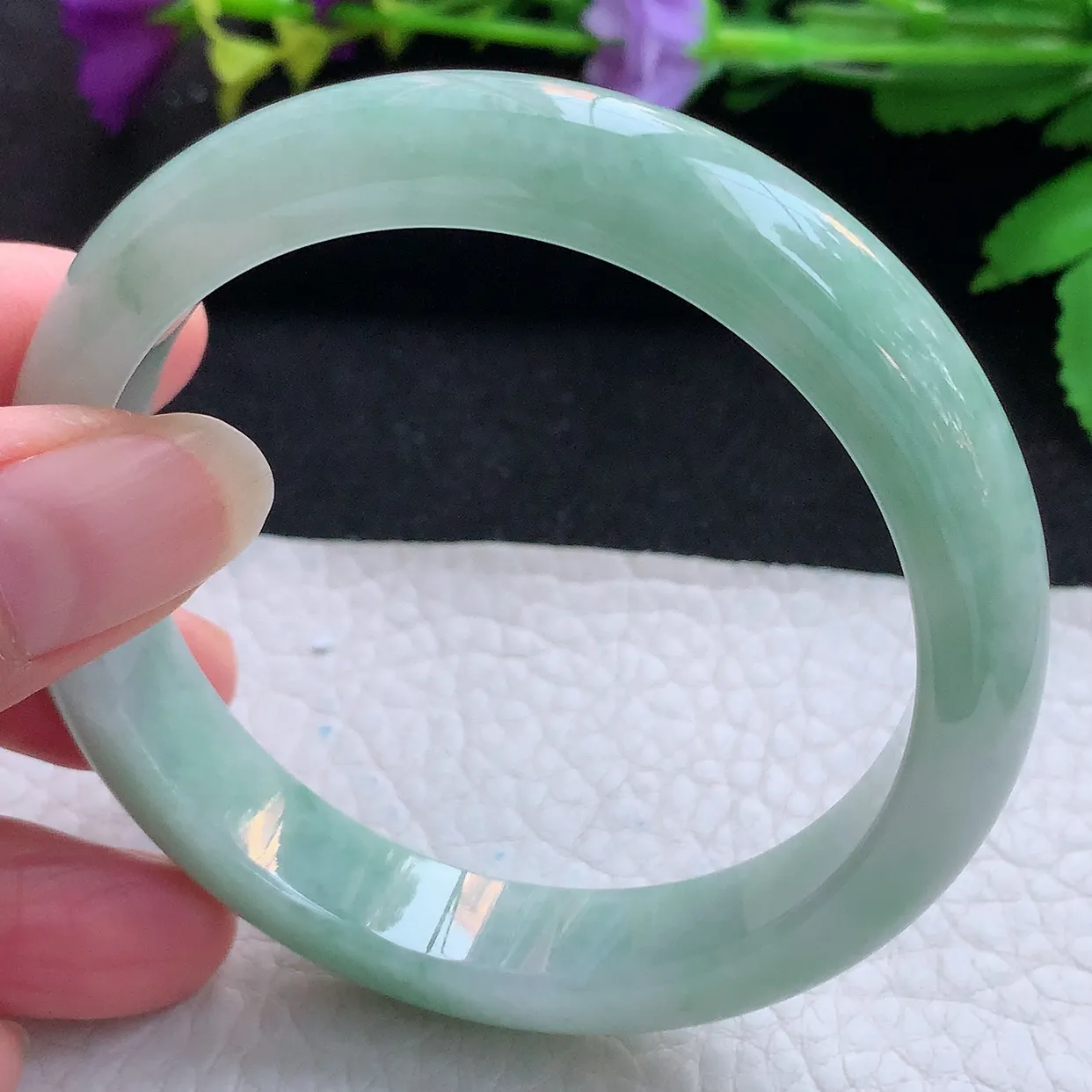 n实拍57*12*8平安镯 天然缅甸翡翠玉手镯水润清新宽边玉手环