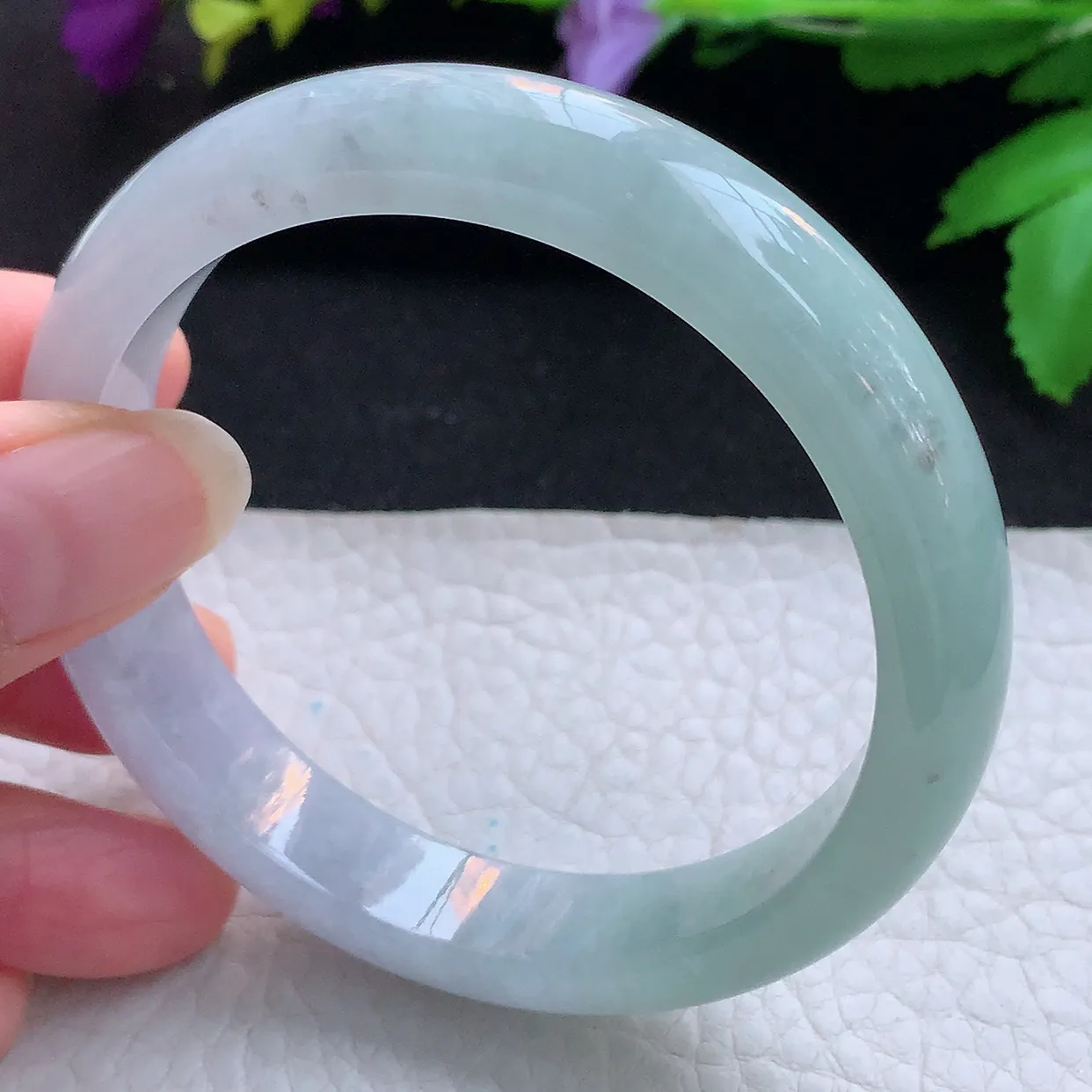 js实拍57*12*8.3平安镯 天然缅甸翡翠玉手镯清新双彩宽边玉手环